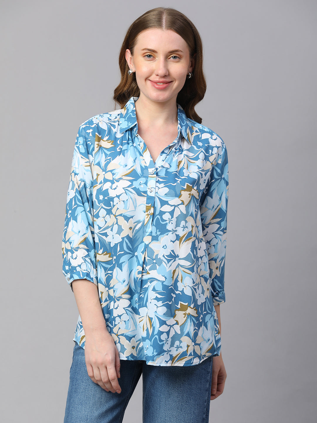 Women's Blue Viscose Regular Fit Blouse