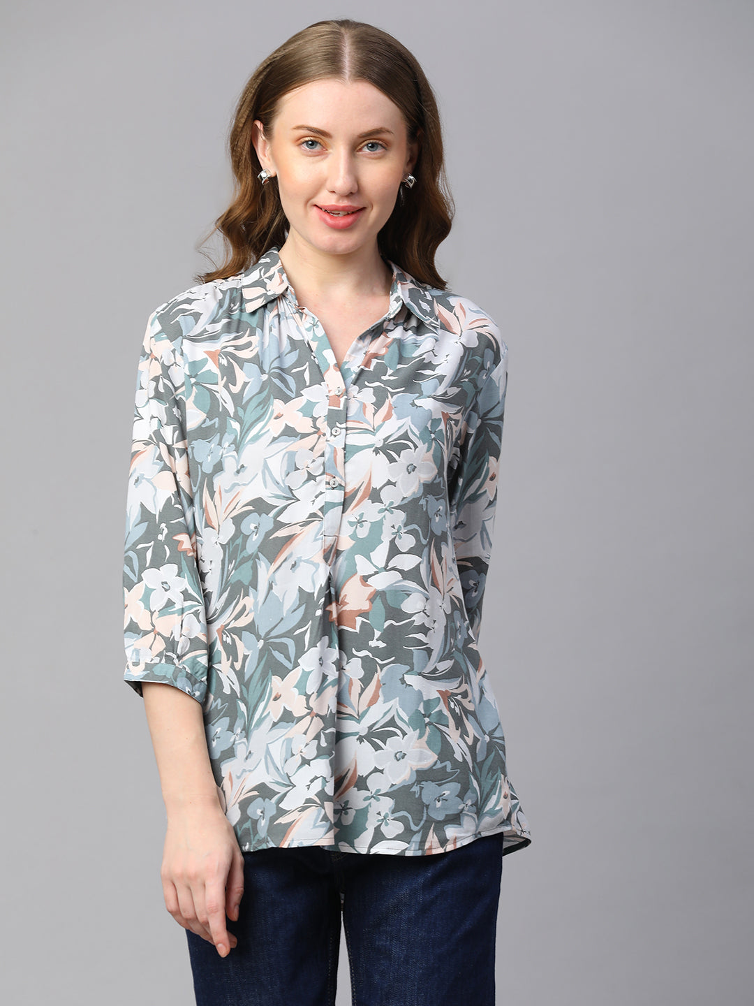 Women's Grey Viscose Regular Fit Blouse