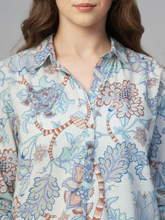Women's Blue 100% Cambric Regular Fit Blouse