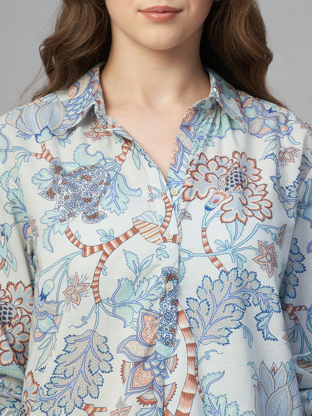 Women's Blue 100% Cambric Regular Fit Blouse