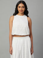 Women's White 100% Cotton Regular Fit Blouse