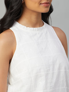 Women’s Cotton Regular Fit Sleeveless Crop Blouse White