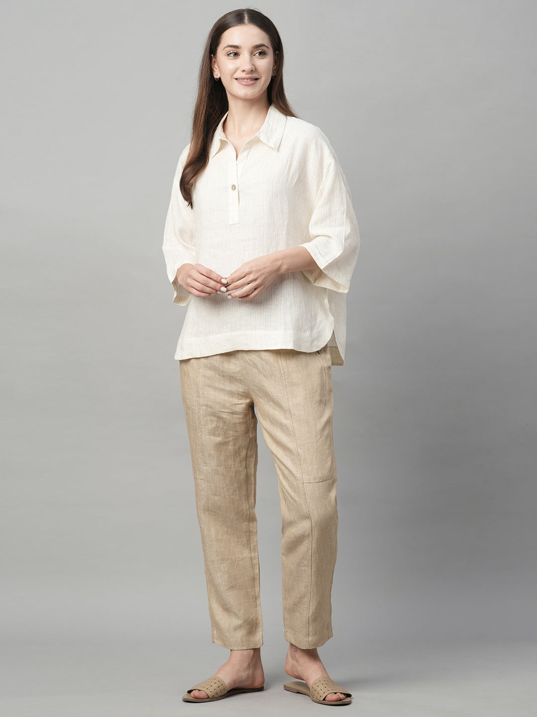 Women's Natural 100% Linen Boxy Fit Blouse