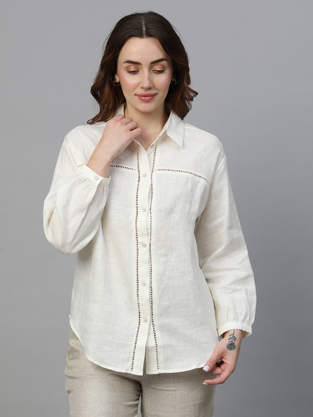 Women's Offwhite Linen Loose Fit Blouse