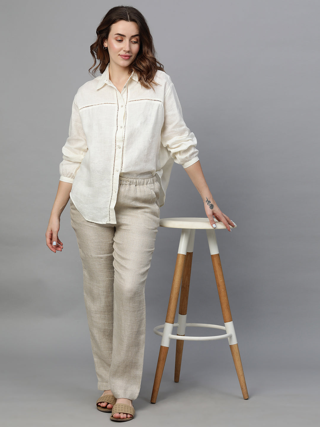 Women's Offwhite Linen Loose Fit Blouse