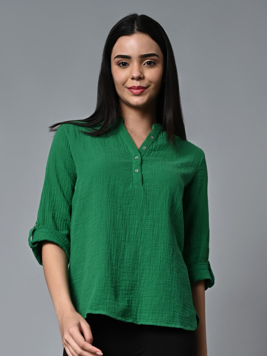 Women's Green Cotton Regular Fit Blouse