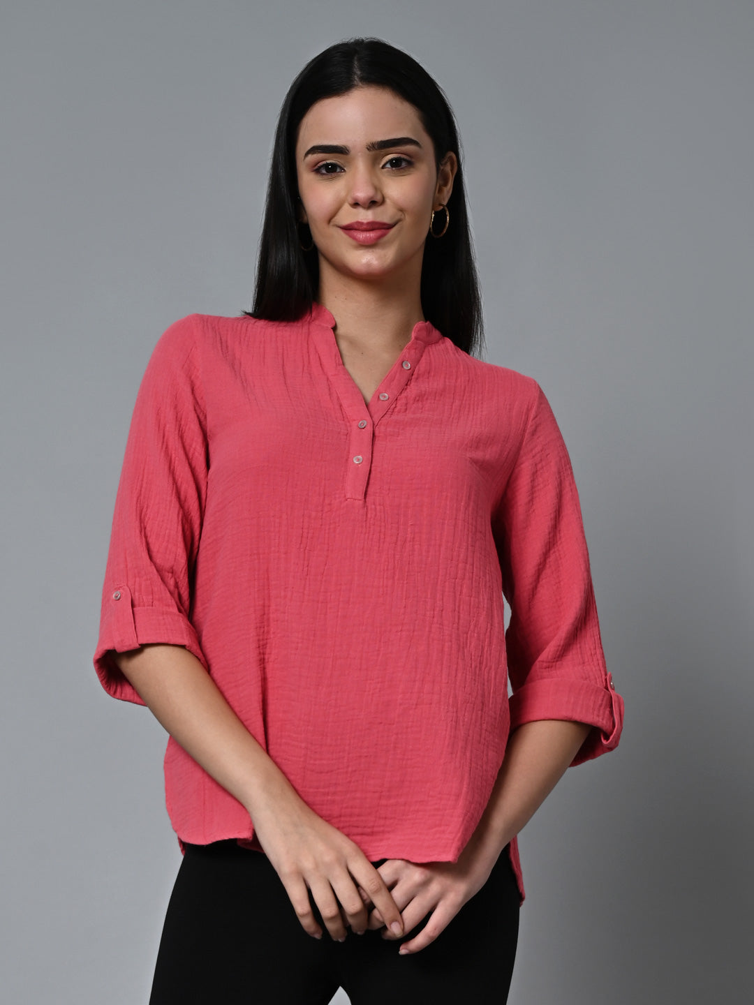 Women's Pink Cotton Regular Fit Blouse