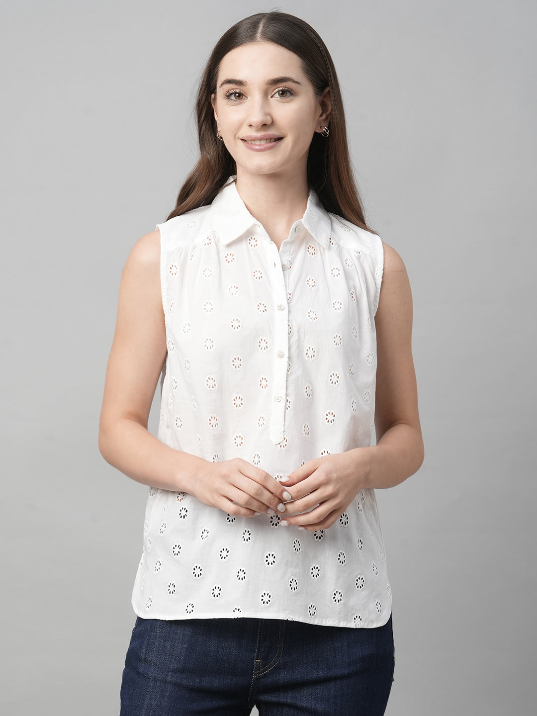 Women's White Cotton Regular Fit Blouse