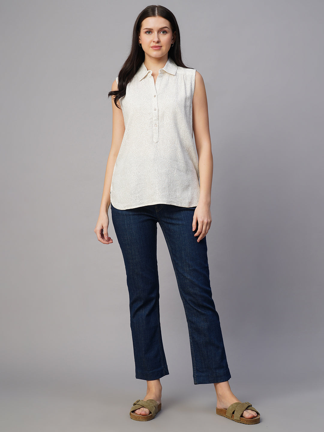 Women's Offwhite Linen Cotton Regular Fit Blouse