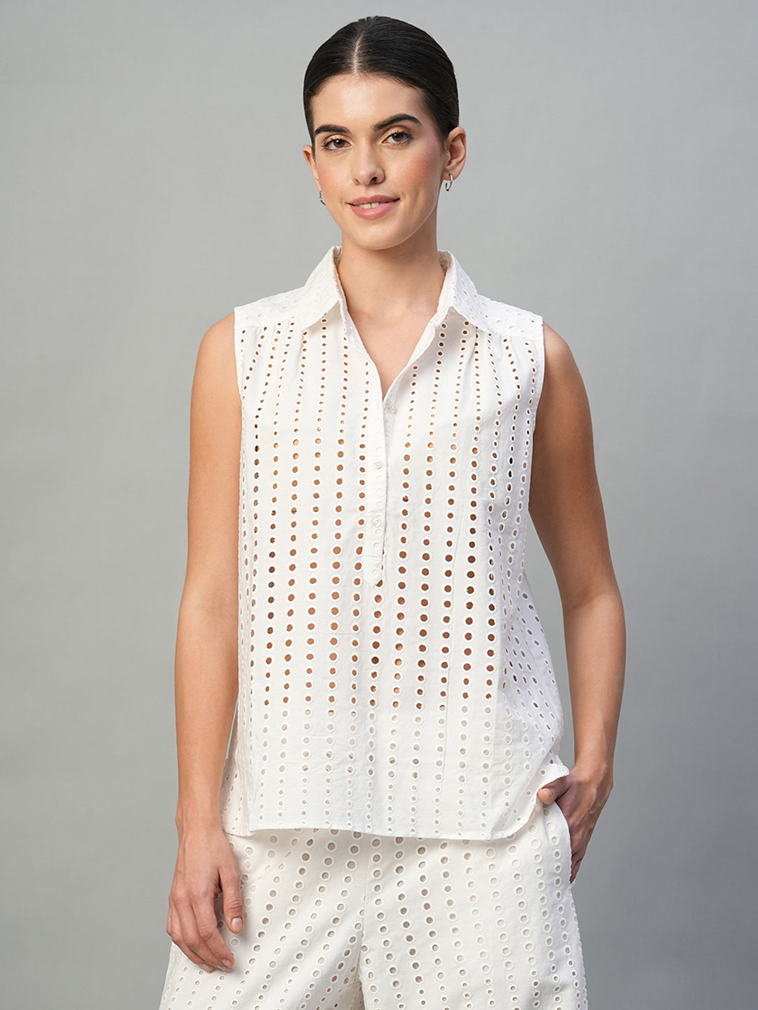 Women's White 100% Cotton Regular Fit Blouse