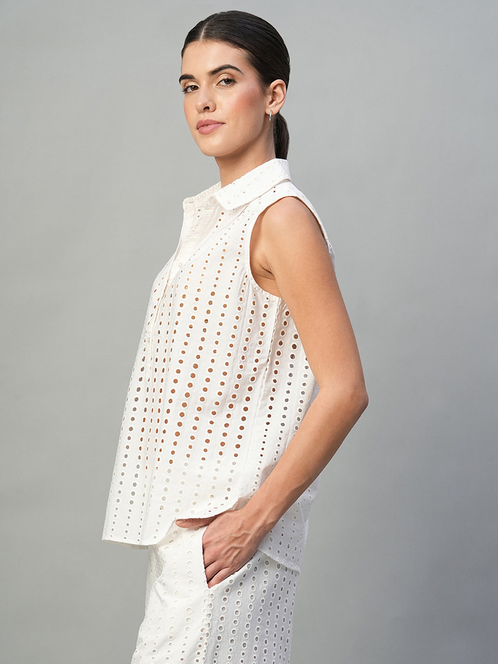 Women's White 100% Cotton Regular Fit Blouse