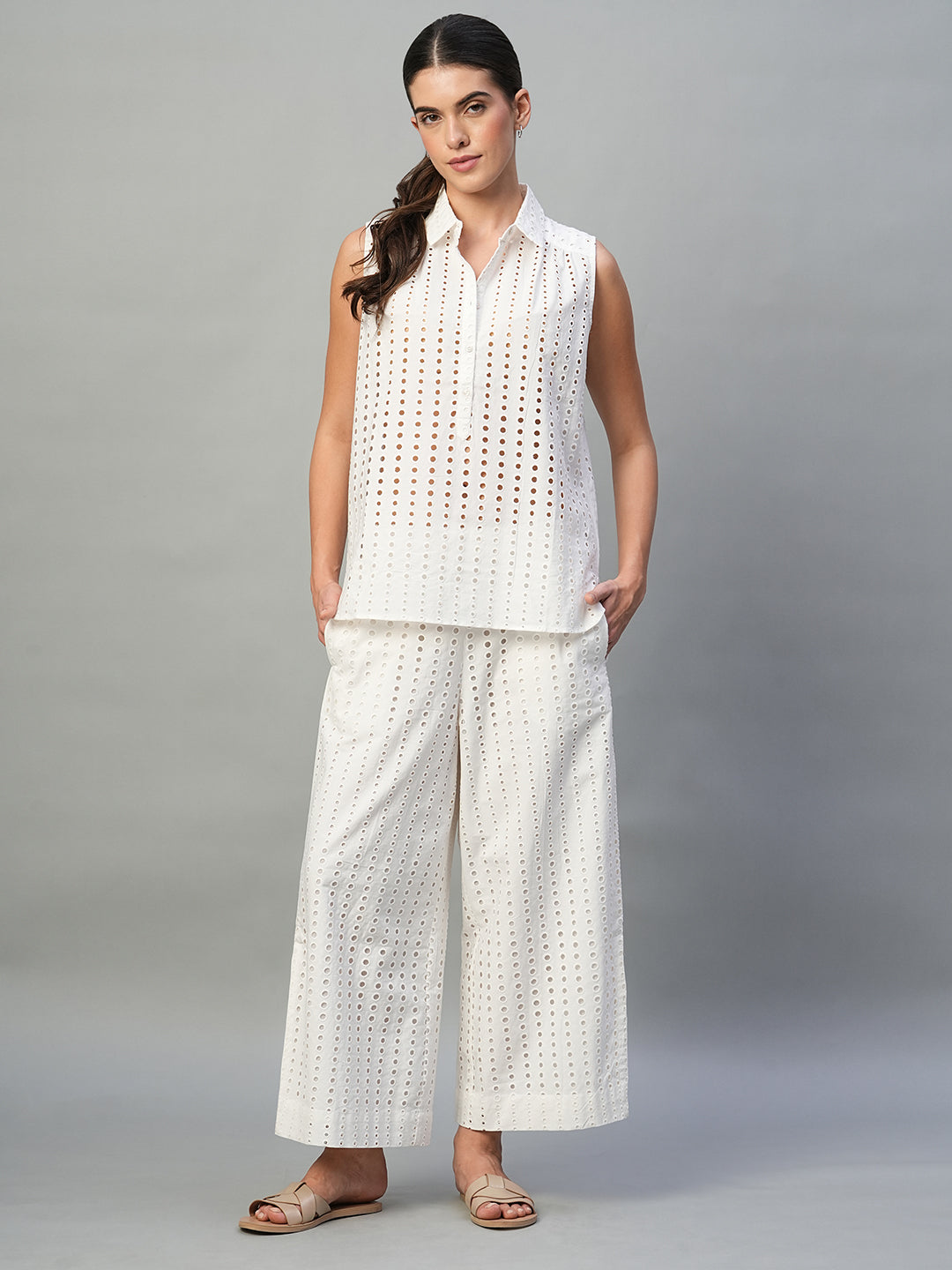 Women's White 100% Cotton Regular Fit Blouse