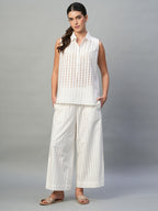 Women's White 100% Cotton Regular Fit Blouse