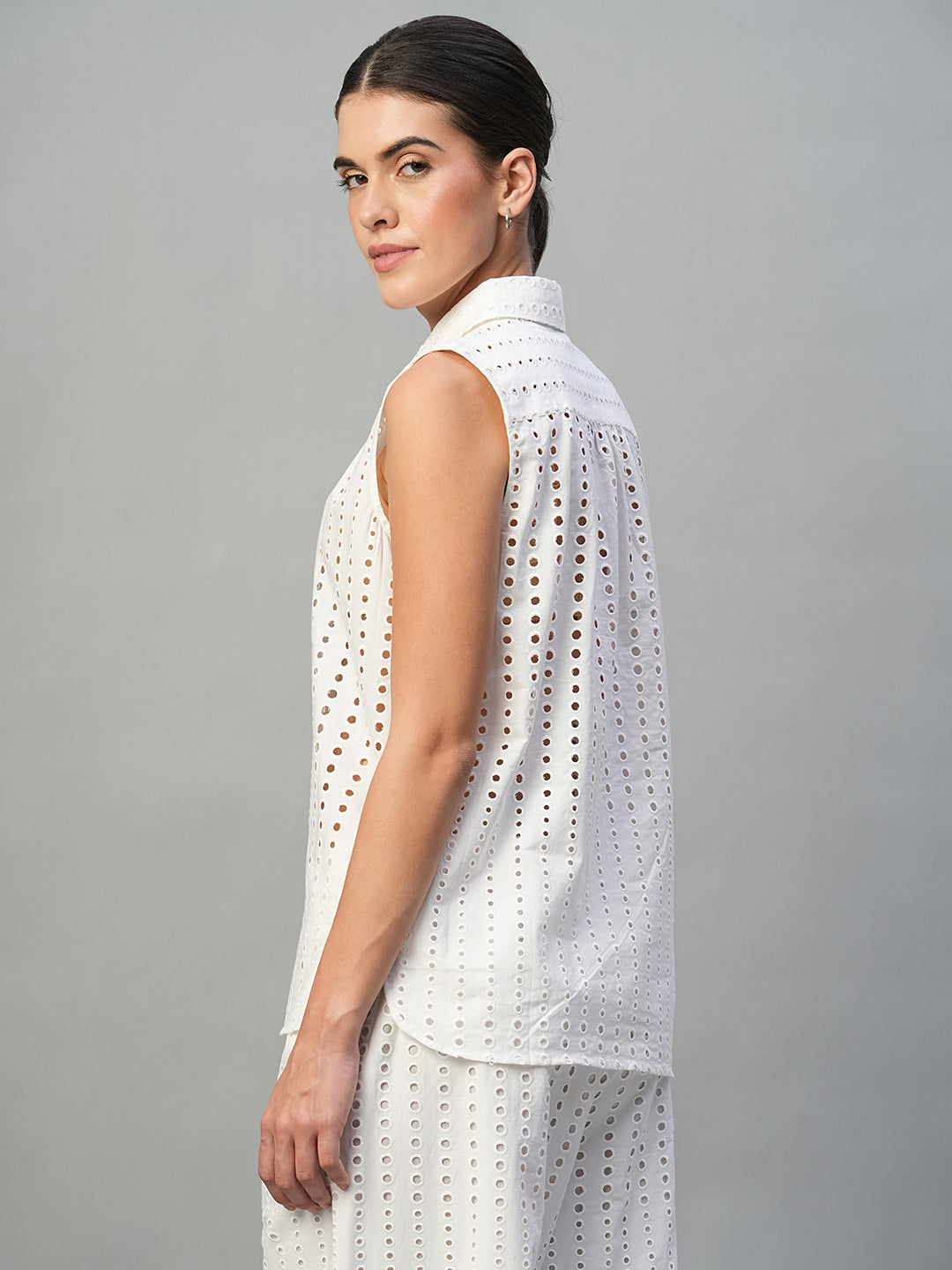 Women's White 100% Cotton Regular Fit Blouse