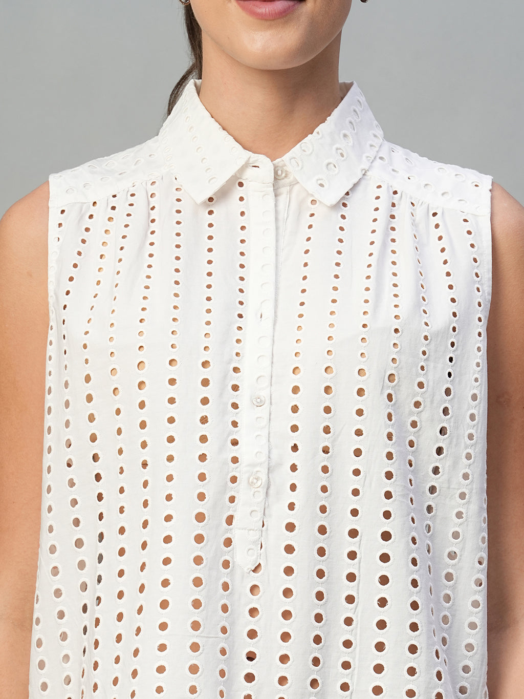 Women's White 100% Cotton Regular Fit Blouse