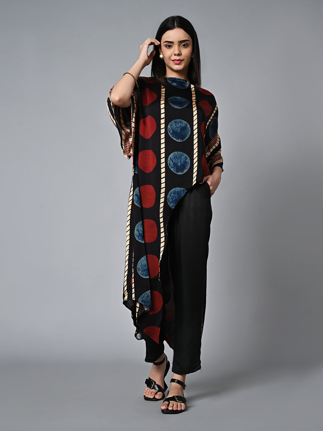 Women's Ajrak Hand Block Printed Loose Fit Modal Black Blouse