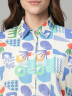 Women's Multi Cotton Linen Boxy Fit Blouse