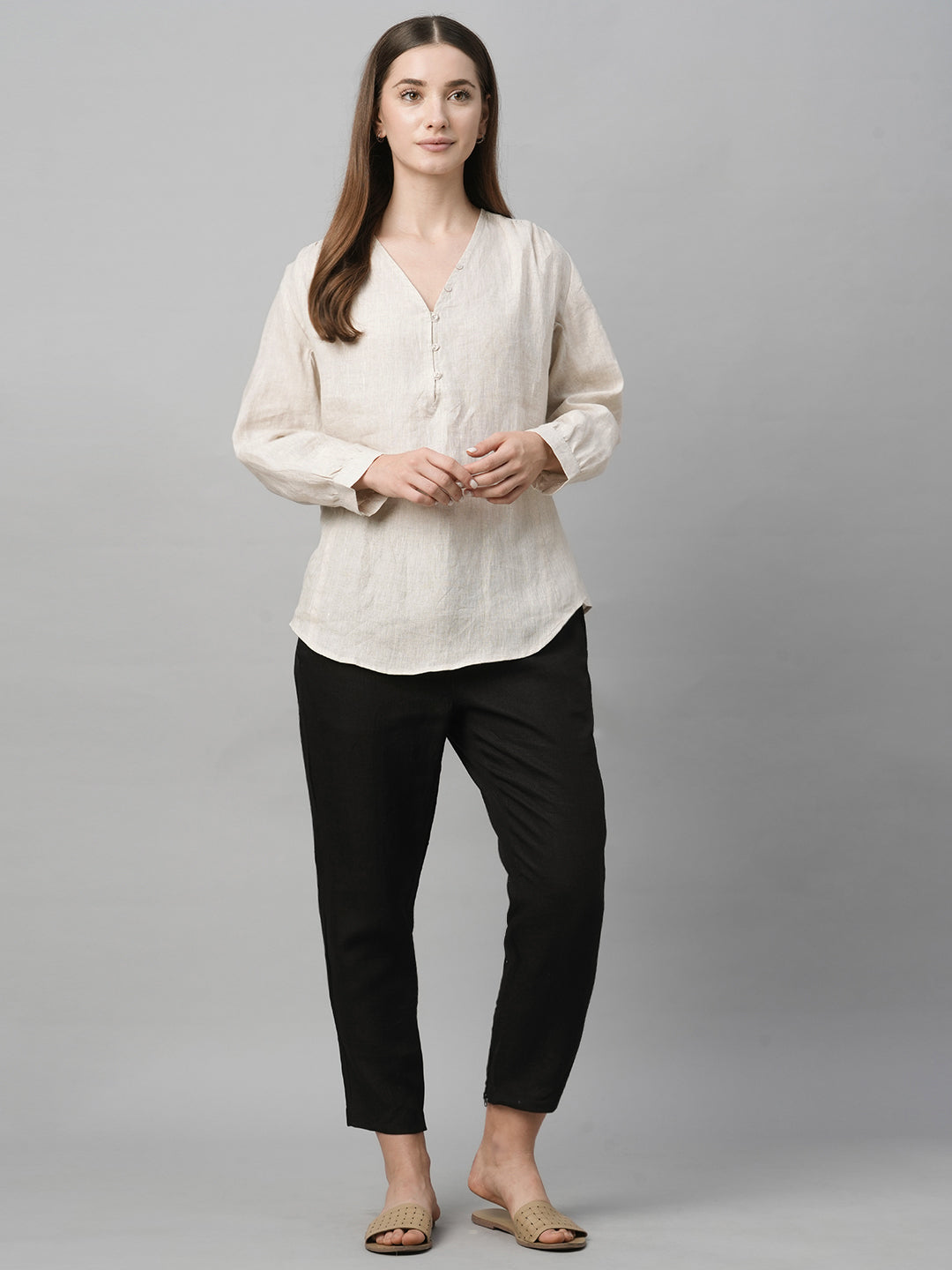 Women's Natural Linen Loose Fit Blouse