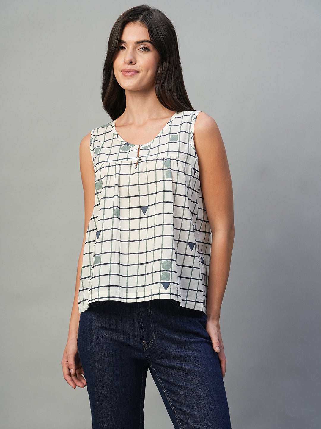 Women's Blue 100% Cotton Regular Fit Blouse