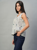 Women's Blue 100% Cotton Regular Fit Blouse
