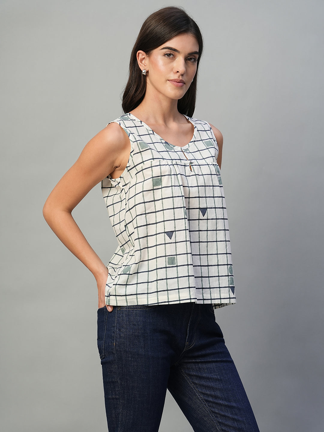 Women's Blue 100% Cotton Regular Fit Blouse