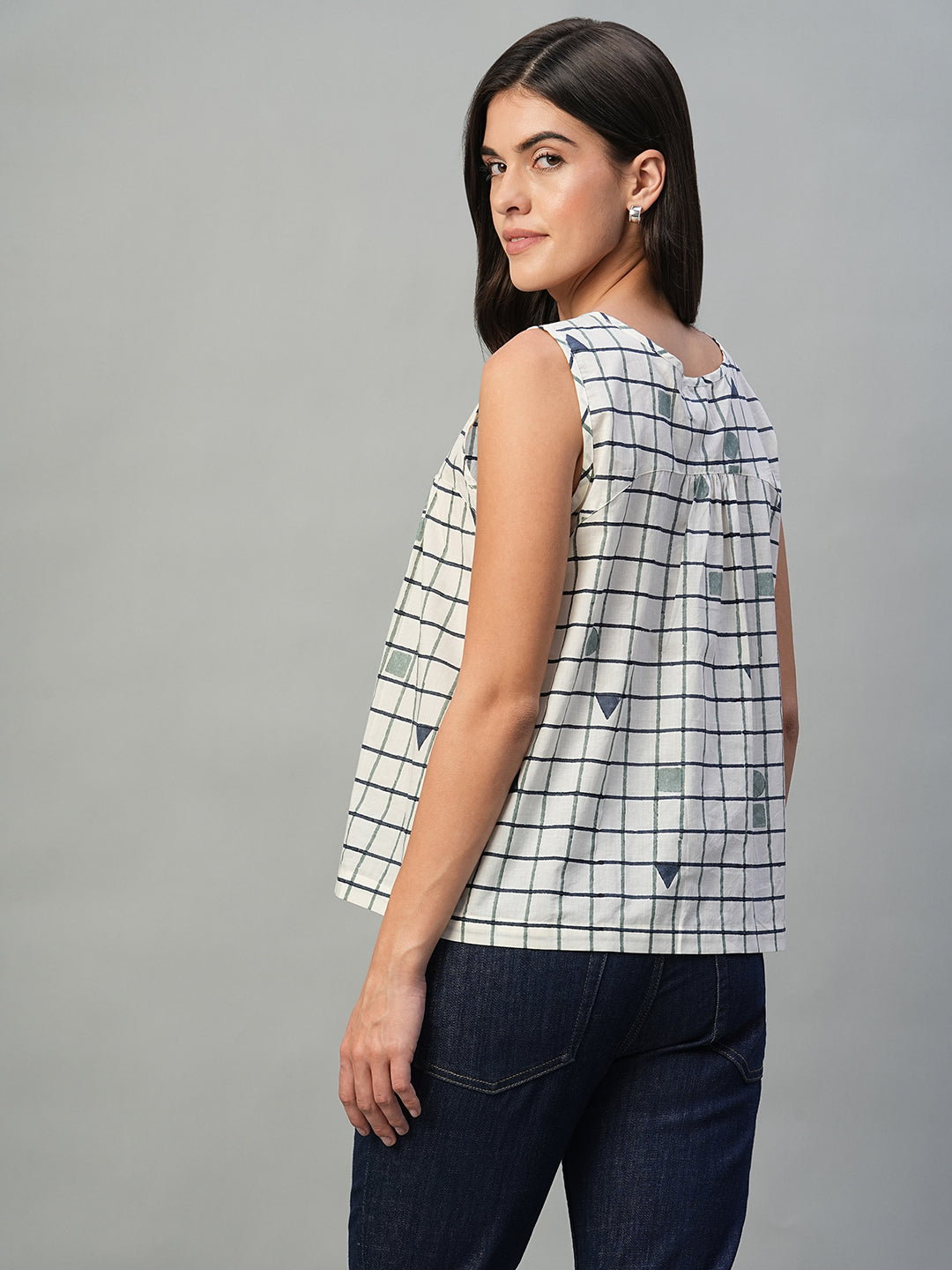 Women's Blue 100% Cotton Regular Fit Blouse