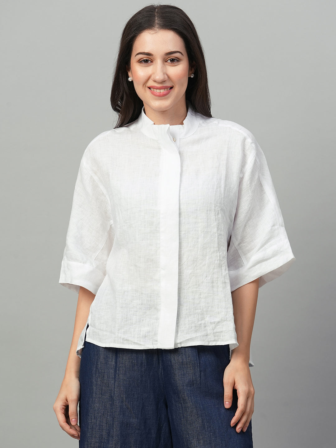 Women's White Linen Boxy Fit Blouse