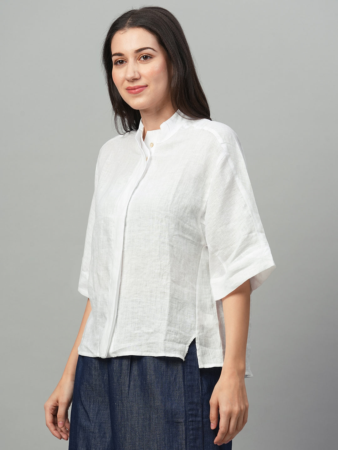 Women's White Linen Boxy Fit Blouse