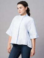 Women's Blue Linen Boxy Fit Blouse