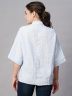 Women's Blue Linen Boxy Fit Blouse