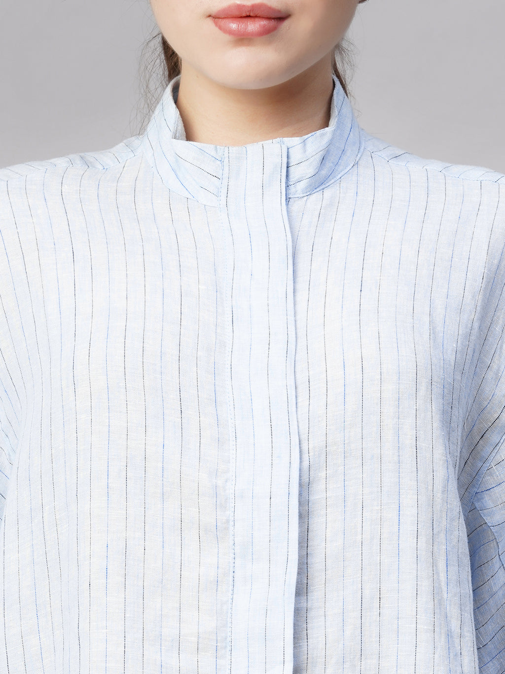 Women's Blue Linen Boxy Fit Blouse