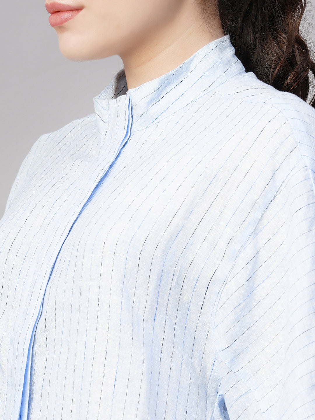Women's Blue Linen Boxy Fit Blouse