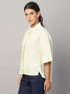 Women's Cream 100% Linen Boxy Fit Blouse