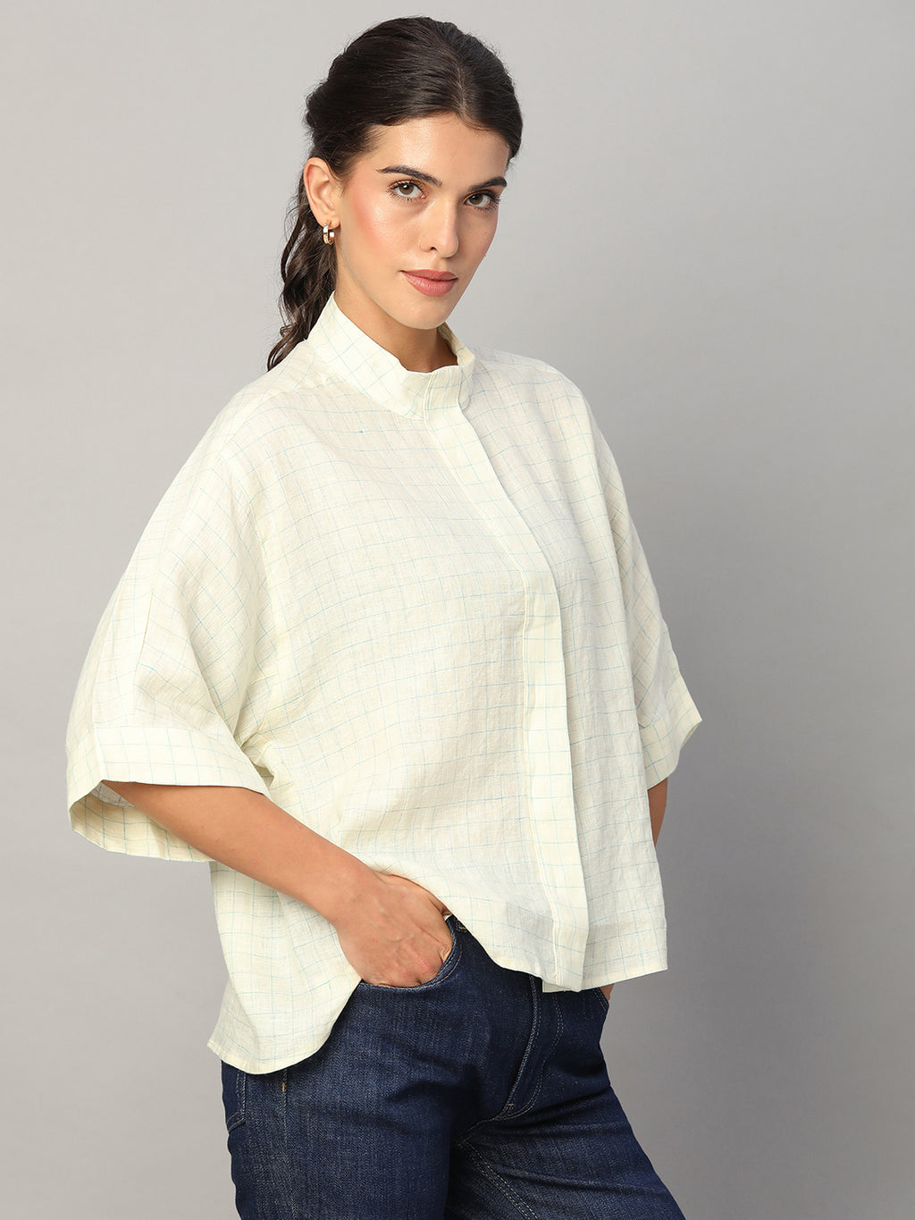 Women's Cream 100% Linen Boxy Fit Blouse
