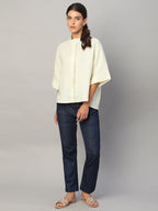 Women's Cream 100% Linen Boxy Fit Blouse