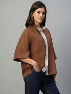 Women's Brown 100% Linen Boxy Fit Blouse