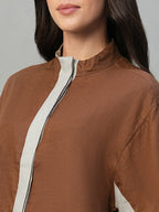Women's Brown 100% Linen Boxy Fit Blouse