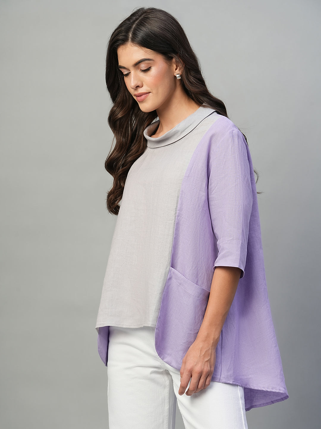 Women's Lilac 100% Linen Regular Fit Blouse