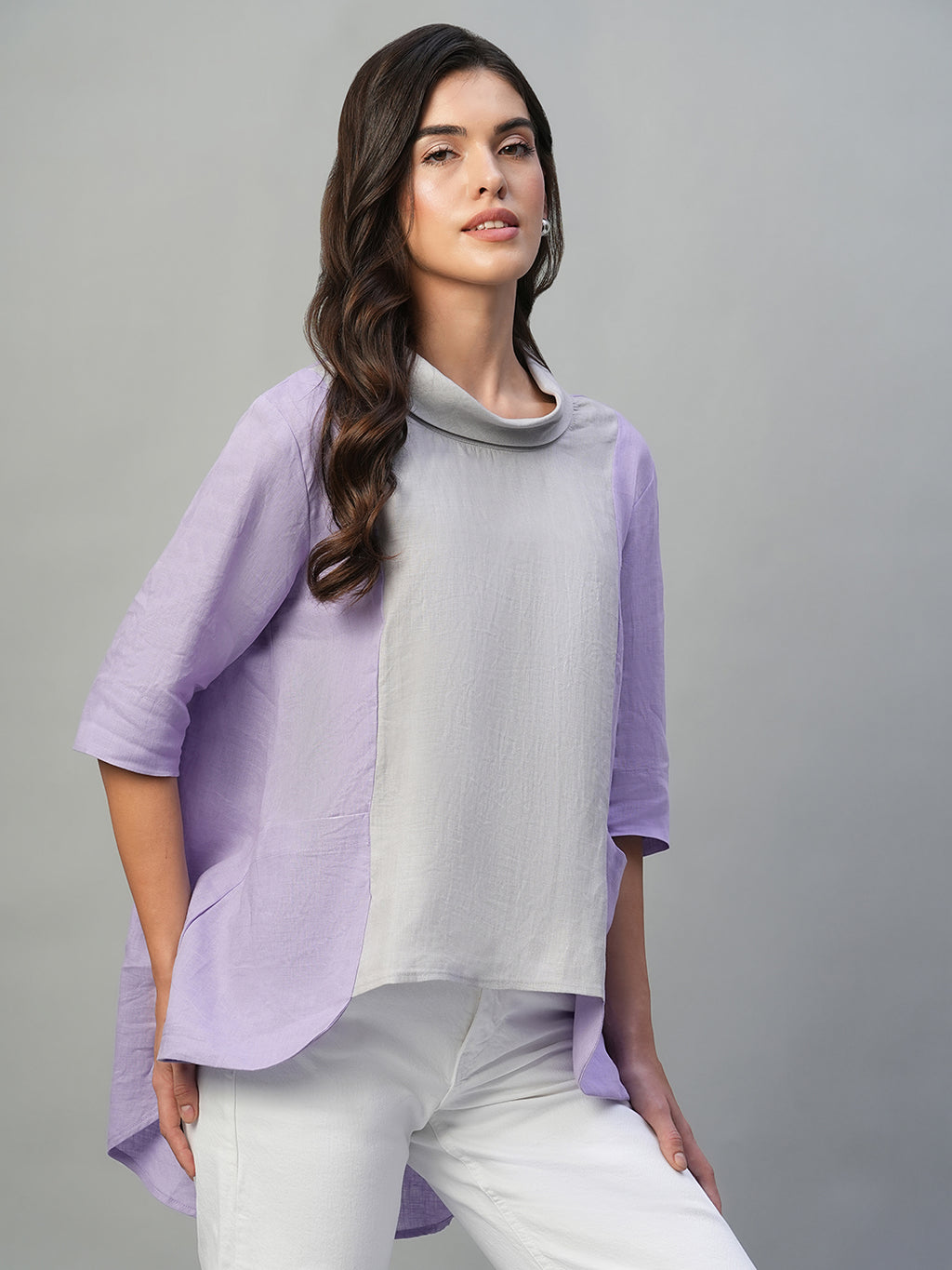 Women's Lilac 100% Linen Regular Fit Blouse