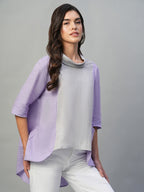 Women's Lilac 100% Linen Regular Fit Blouse