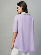 Women's Lilac 100% Linen Regular Fit Blouse