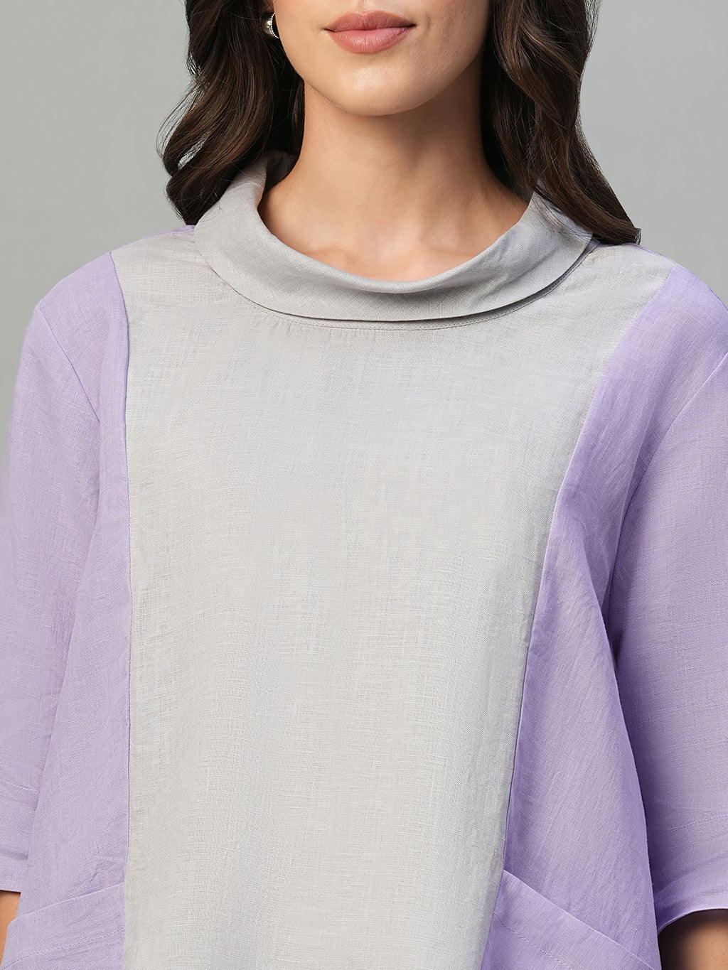 Women's Lilac 100% Linen Regular Fit Blouse