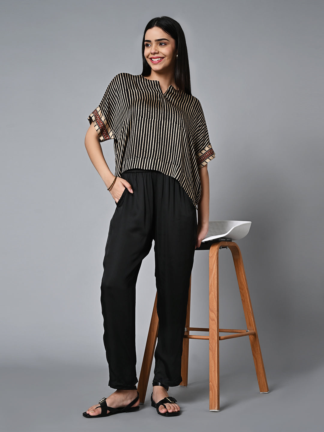 Women's Black Viscose Modal Boxy Fit Blouse