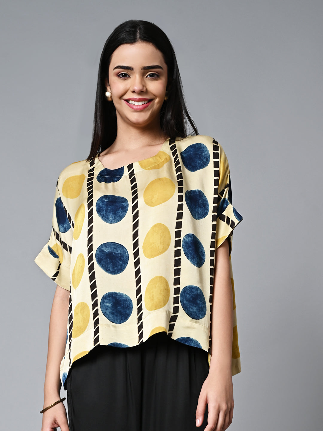 Women's Mustard Viscose Modal Boxy Fit Blouse