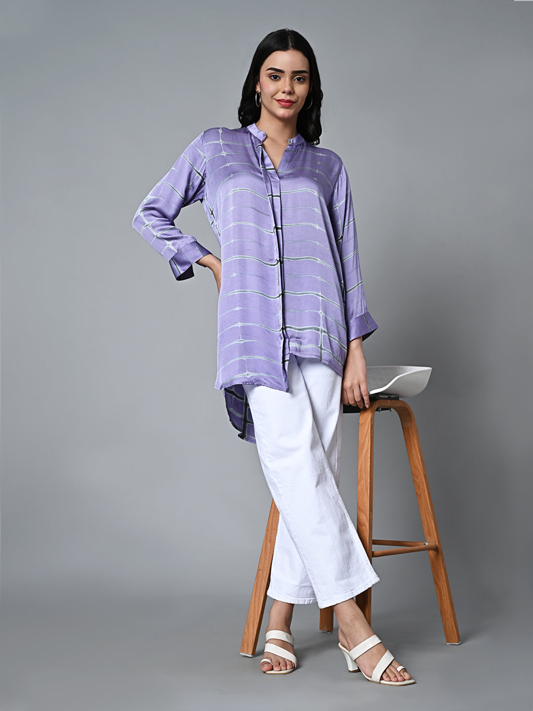 Women’s Viscose Modal Shibori Loose Fit Lilac Blouse