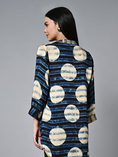 Women's Ajrak Hand Block Printed Loose Fit Modal Blue Blouse