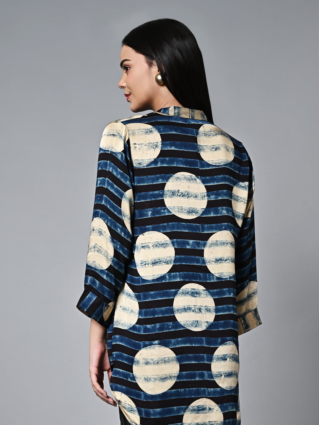 Women's Ajrak Hand Block Printed Loose Fit Modal Blue Blouse