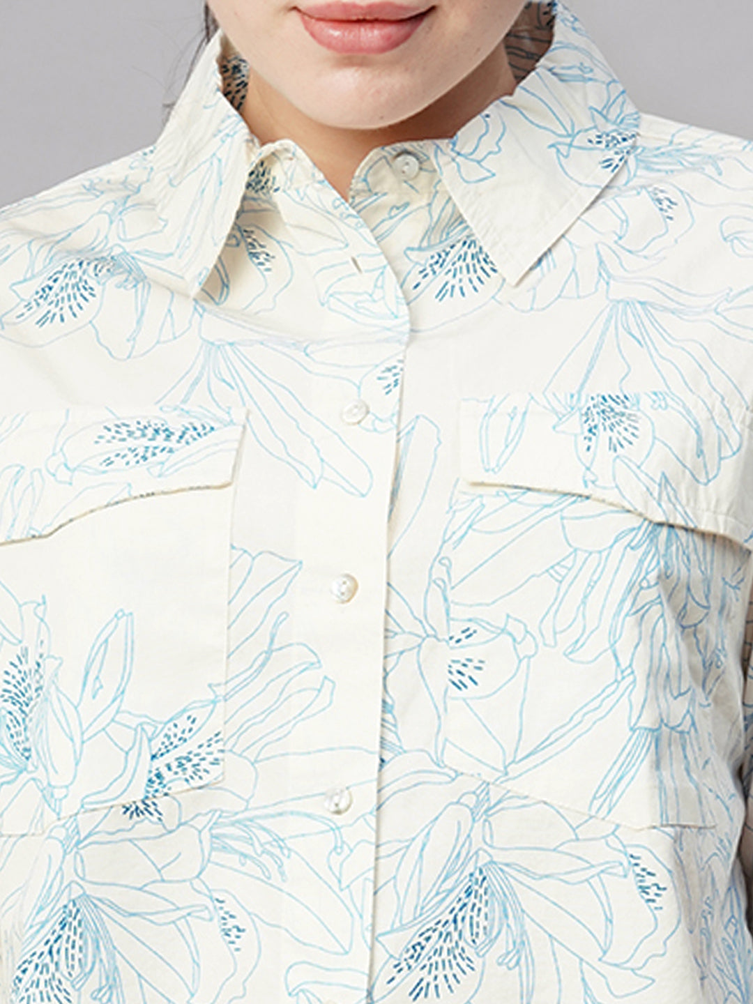 Women's Blue Cotton Regular Fit Blouse