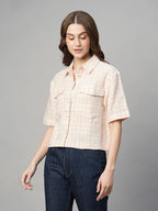Women's Pink Cotton Linen Regular Fit Blouse