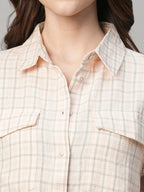 Women's Pink Cotton Linen Regular Fit Blouse